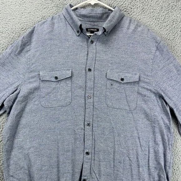 Express Flannel Shirt Adult XL Grey Button Down Flap Pocket Stretch Mens NEW Q22